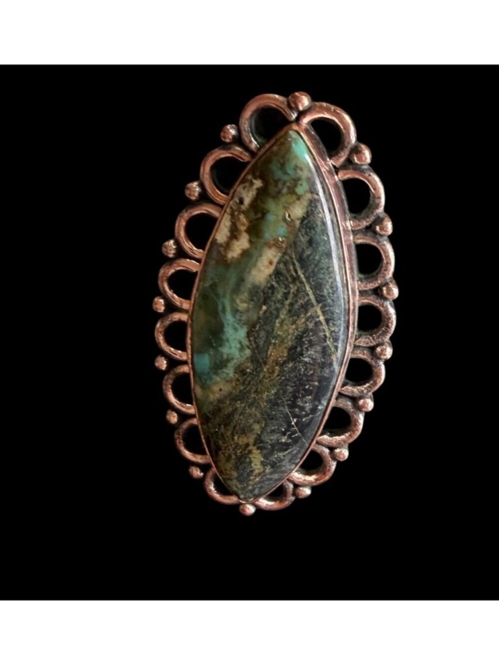 Nwt Artisan crafted Black Jack Turquoise Copper Statement Ring Southwest Boho Lg